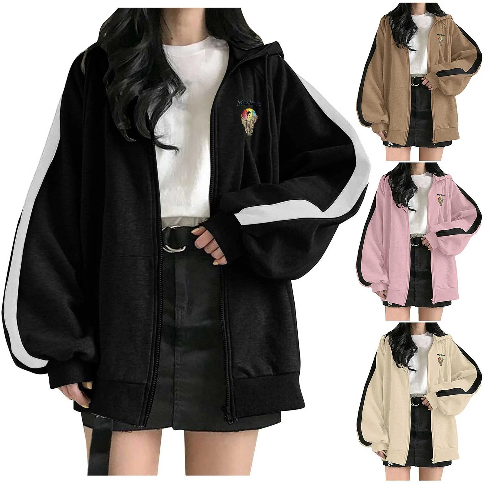 

Women's Zip Hoodie Fashion Oversized Print Hoodie Comfort Sweatshirt Teen Jacket Kpop Outerwear vintage