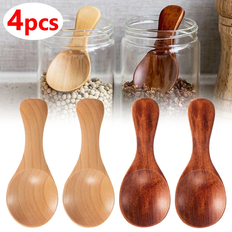 4/2/1pcs Mini Wooden Spoons Kitchen Spice Condiment Spoon Coffee Sugar Teaspoons Kids Short Handle Wood Scoops Home Tableware