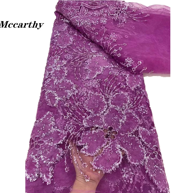 Mccarthy High Quality Fashion French Embroidery Luxury Sequin Lace Fabric African Nigerian Lace Fabric For Wedding Dress