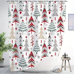 Christmas Tree Shower Curtain Waterproof Fabric Bathroom Shower Curtain With Hooks for Winter Holiday Decoration 72X72 Inch