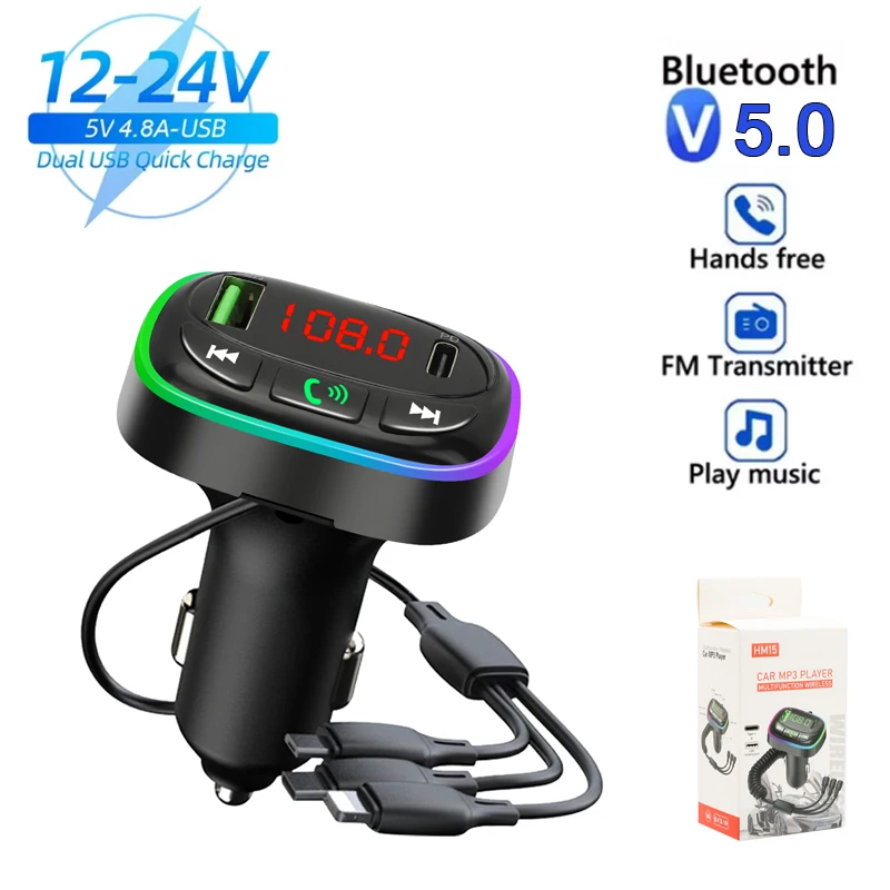 

FM Transmitter Support TF Card U Disk Car MP3 Player Dual USB Type C Car Charger Cell Phone Charging Hands Free Wireless Car Kit