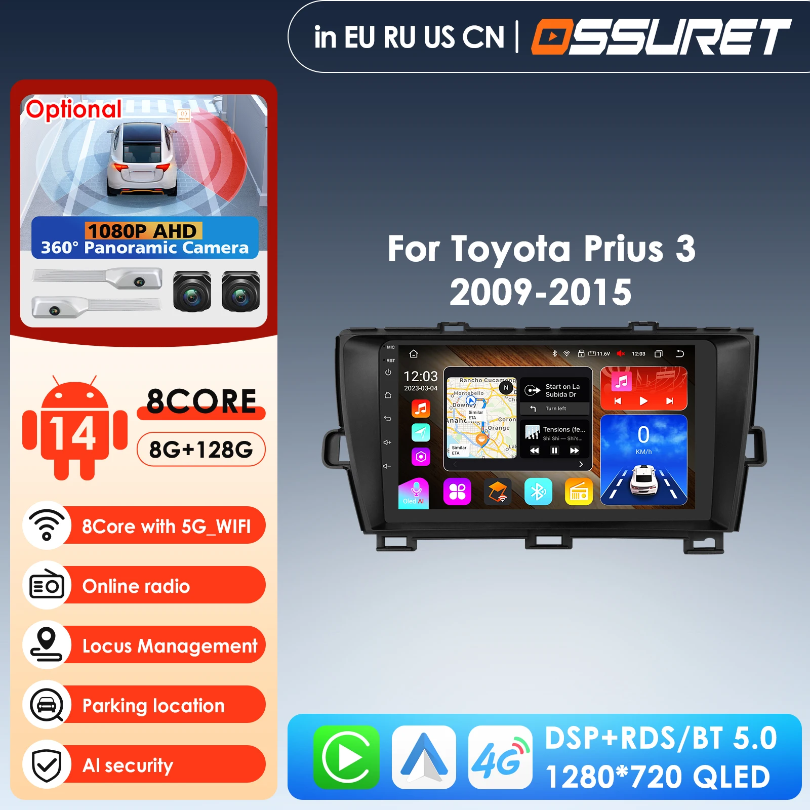 

QLED DSP 8G+128G 2Din Android 14 Car Radio for Toyota Prius XW30 2009-2015 Multimedia Video Player GPS Navi Stereo Carplay 4G BT