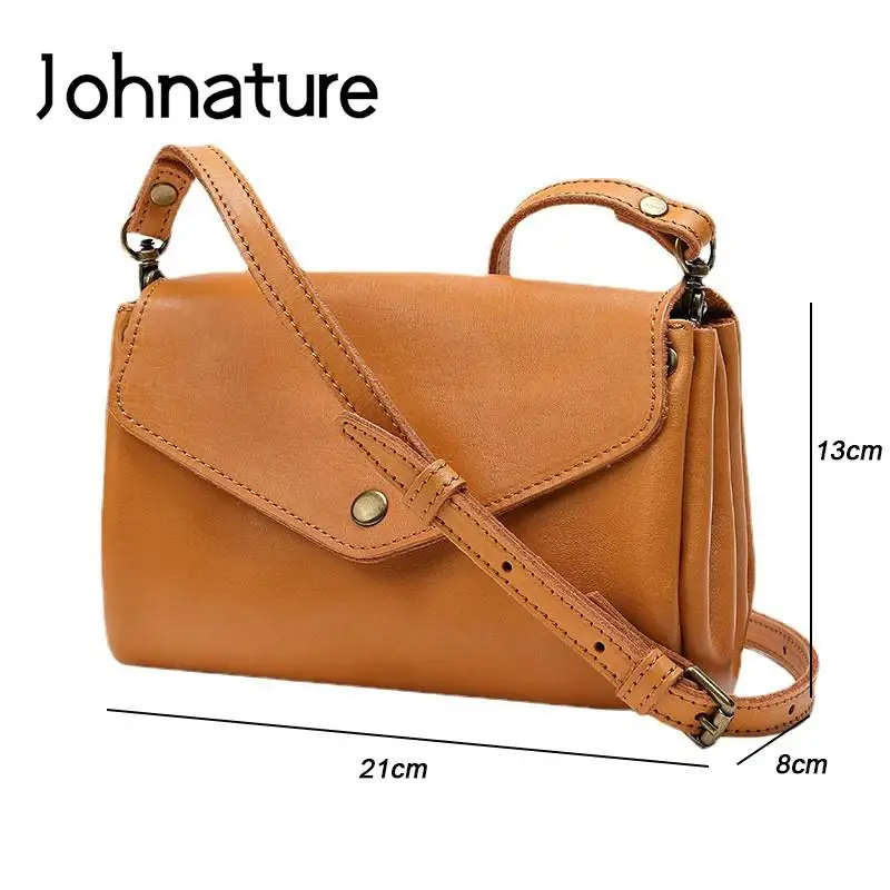 Johnature Genuine Leather Simple Small Crossbody Bags For Women Vintage Versatile Solid Color Natural Soft Cowhide Shoulder Bag