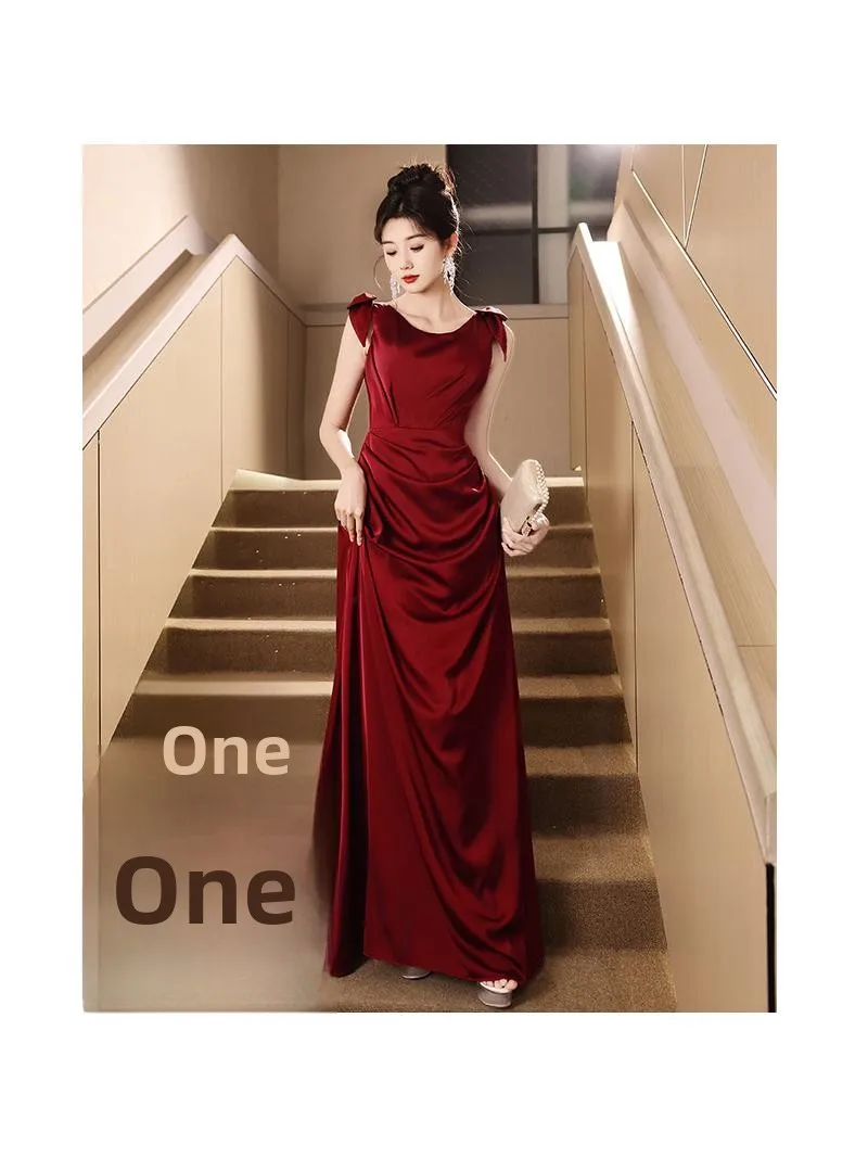 

Red Wedding Dress Women's 2025 New High-End Satin Marriage Ceremony Dress Return Home Dress High Waist Princess Sleeve