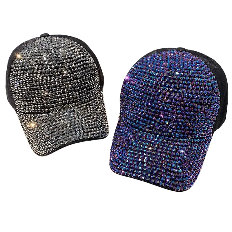 Cross-border colored diamond baseball capDIYFashionable rhinestone-embellished duckbill sunshade hat for sun protection