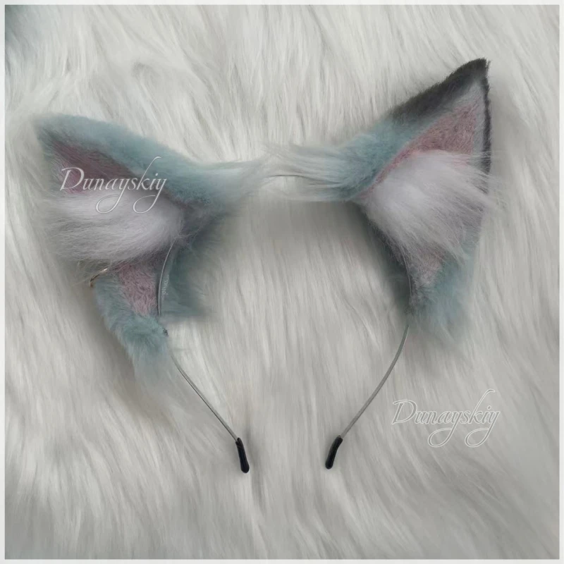 Yani Neko Yani Satō Gray Cat Ears & Tail Cosplay Wig Prop Furry Cat Ear Headband Dark Grey Tip Gradient Gray Cat Tail Halloween view 2