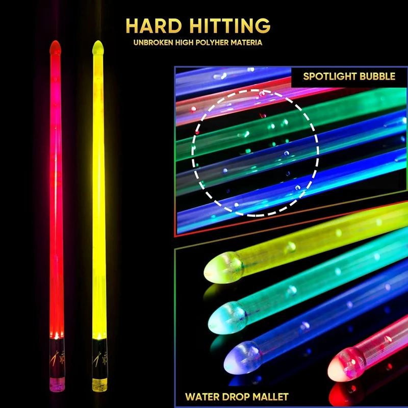 Light Up Drum Sticks Rechargeable 15 Color Changing LED Drumsticks for Adults Kids Drummer Gifts Drum Accessories-A14I