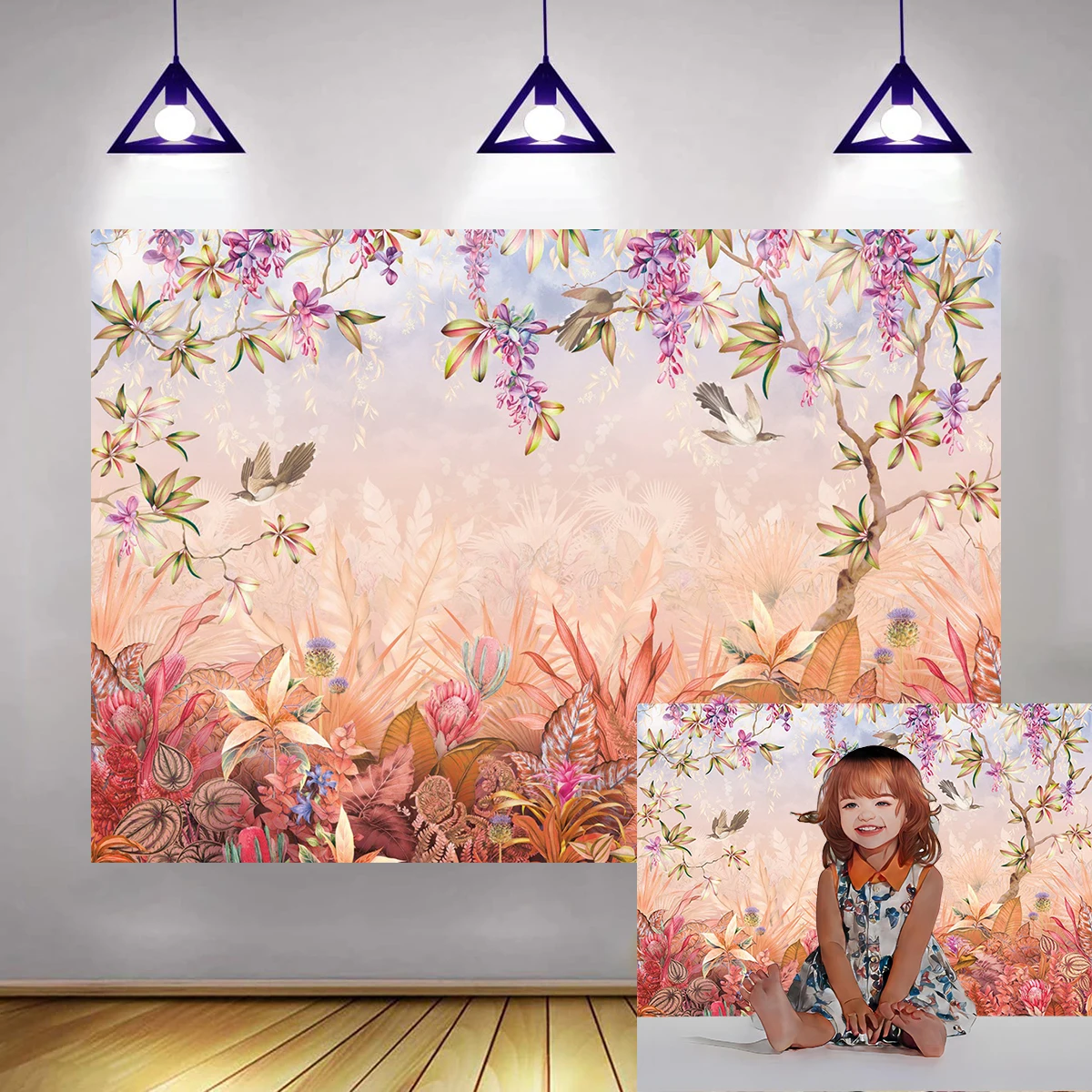 Forest Fairy Backdrop Girl Birthday Blush Pink Flowers Leaves Wonderland Birds Photography Background Princess Party Decor