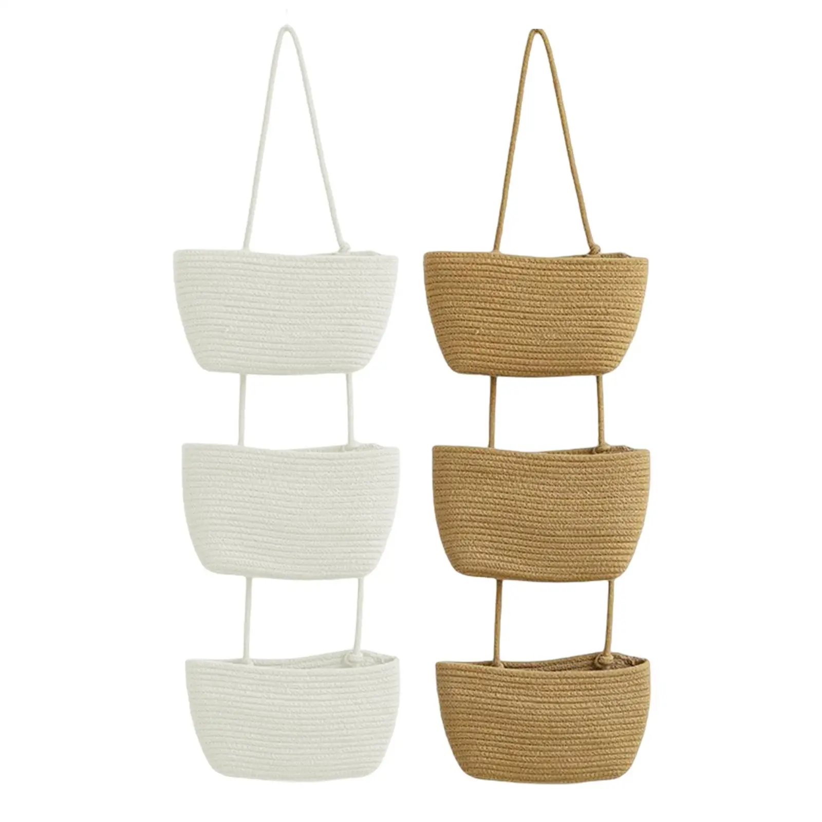 Cotton Rope 3 Tier Hanging Basket Wall Mount Organizer Hand Woven Multifunctional Decorative Magazine Rack for Kids Room Holder