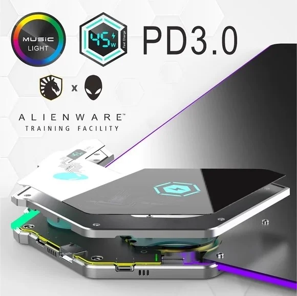 لوحة ماوس Alienware مع ضوء Rgb للشحن اللاسلكي مع حصيرة طاولة شاشة LED 45 وات شحن سريع لوحة ماوس ألعاب كبيرة الحجم