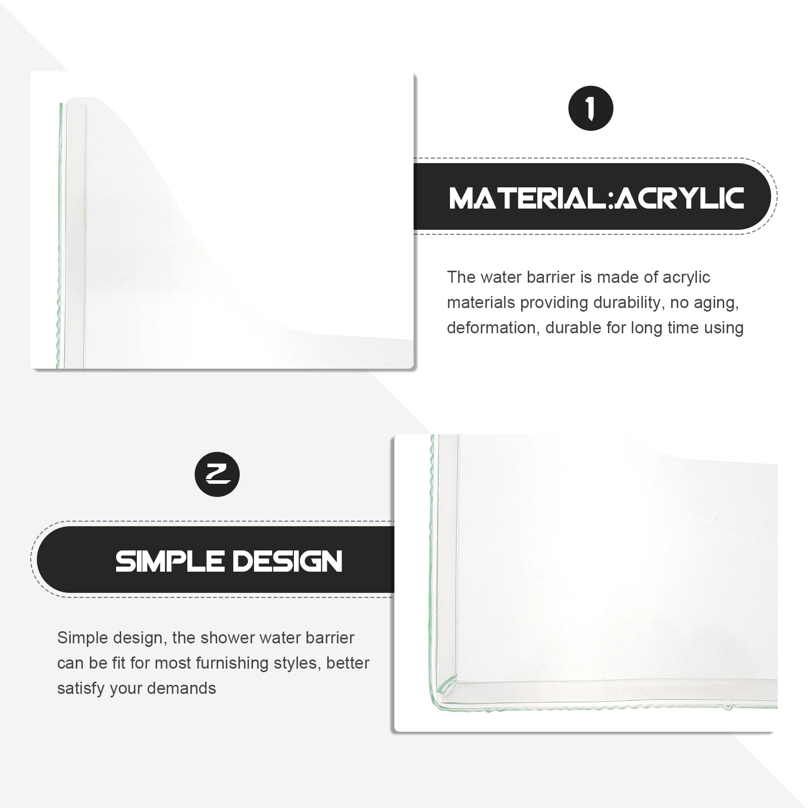 

2pcs Shower Splash Guard Bathtub Acrylic Water Dam Leak Proof Easy Install Bath Sink Set Long Use Kitchen Bathroom