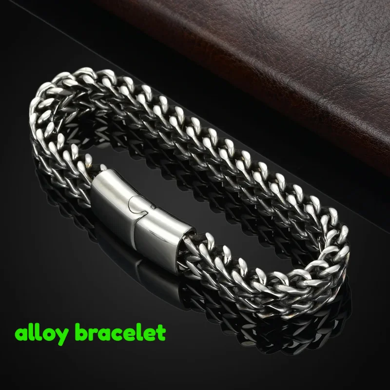 19cm/21cm 8*4MM Edelstahl Fischschuppen-Armband für Herren, Doppelreihig, Wendbar, Punk- und Hip-Hop-Stil