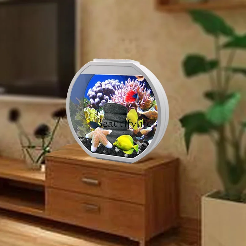 Creative Small Fish Tank Living Room Home Desktop round Glass Ecological Lazy Landscaping Aquarium