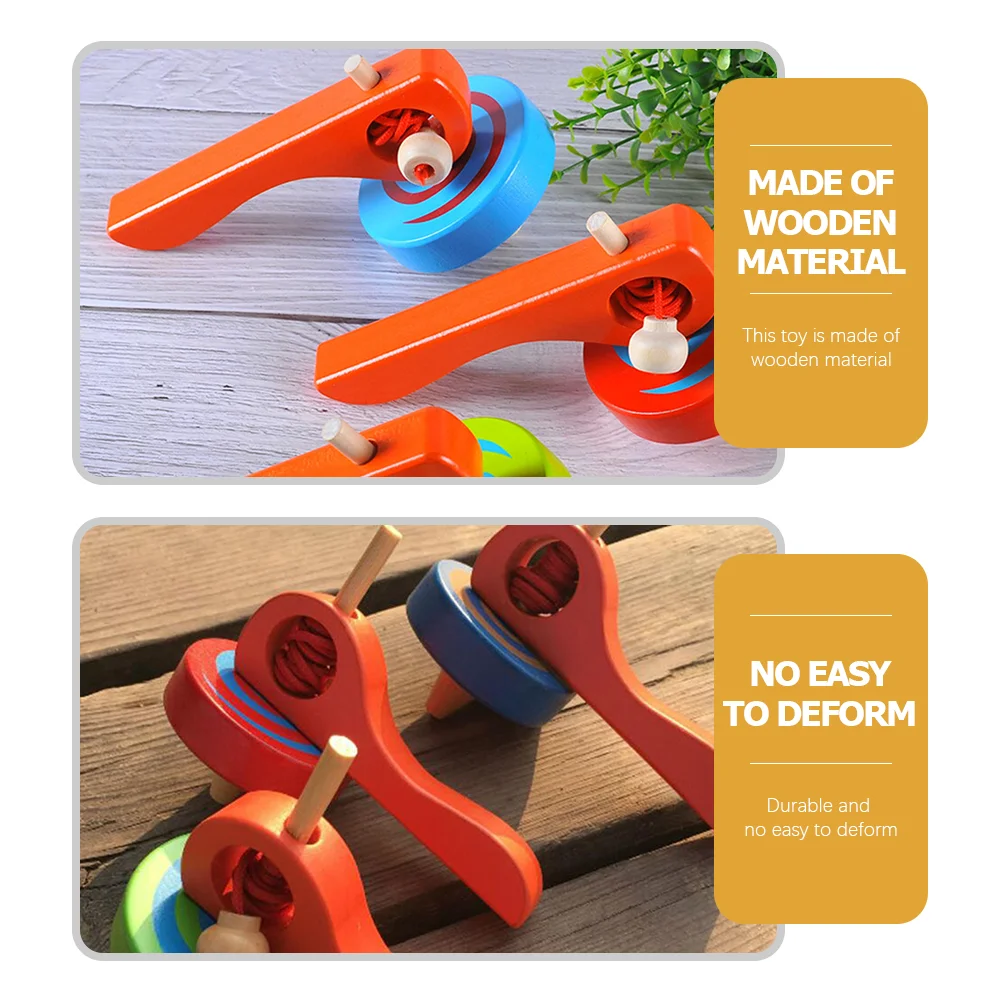 3 Pcs Handle Cable Gyro Wood Gyroscope Toy Children Toddler Childrens Toys Top Educational Preschool