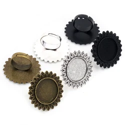 20mm 5pcs Antique Silver Plated Brass Adjustable Ring Settings Blank/Base,Fit 20mm Glass Cabochons,Buttons;Ring Bezels K3-03