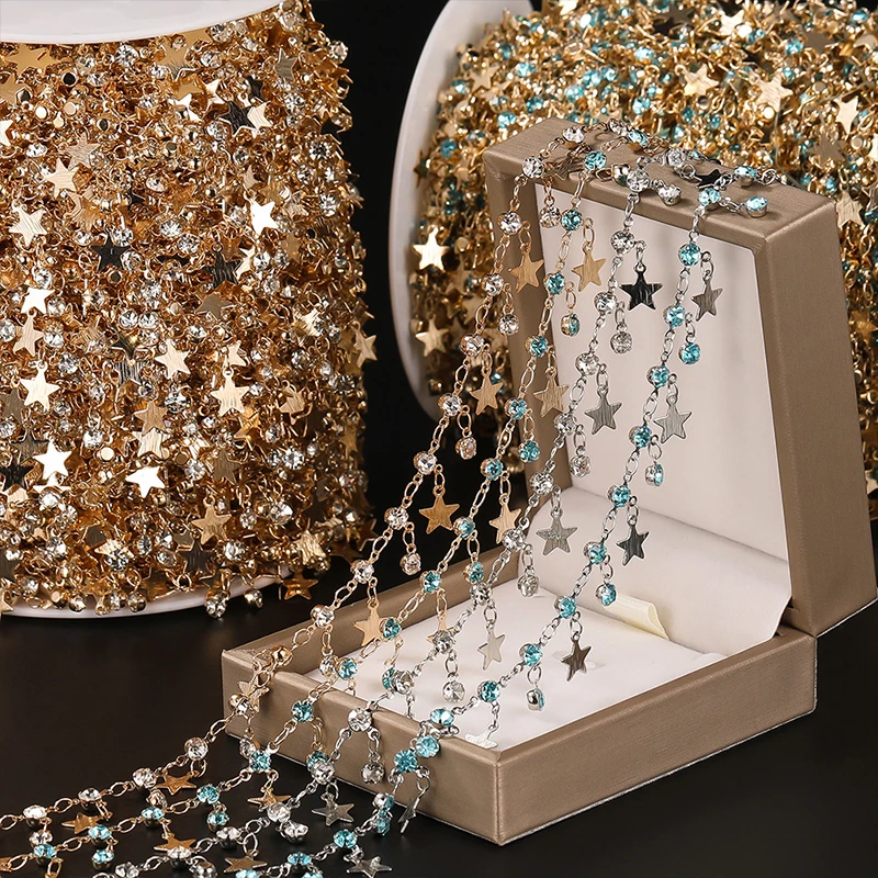 

2M Copper Chain Star Rhinestone Chain Clothing Shoe Trimming Applique Chain For Diy Bracelet Necklace Jewelry Making Supplies
