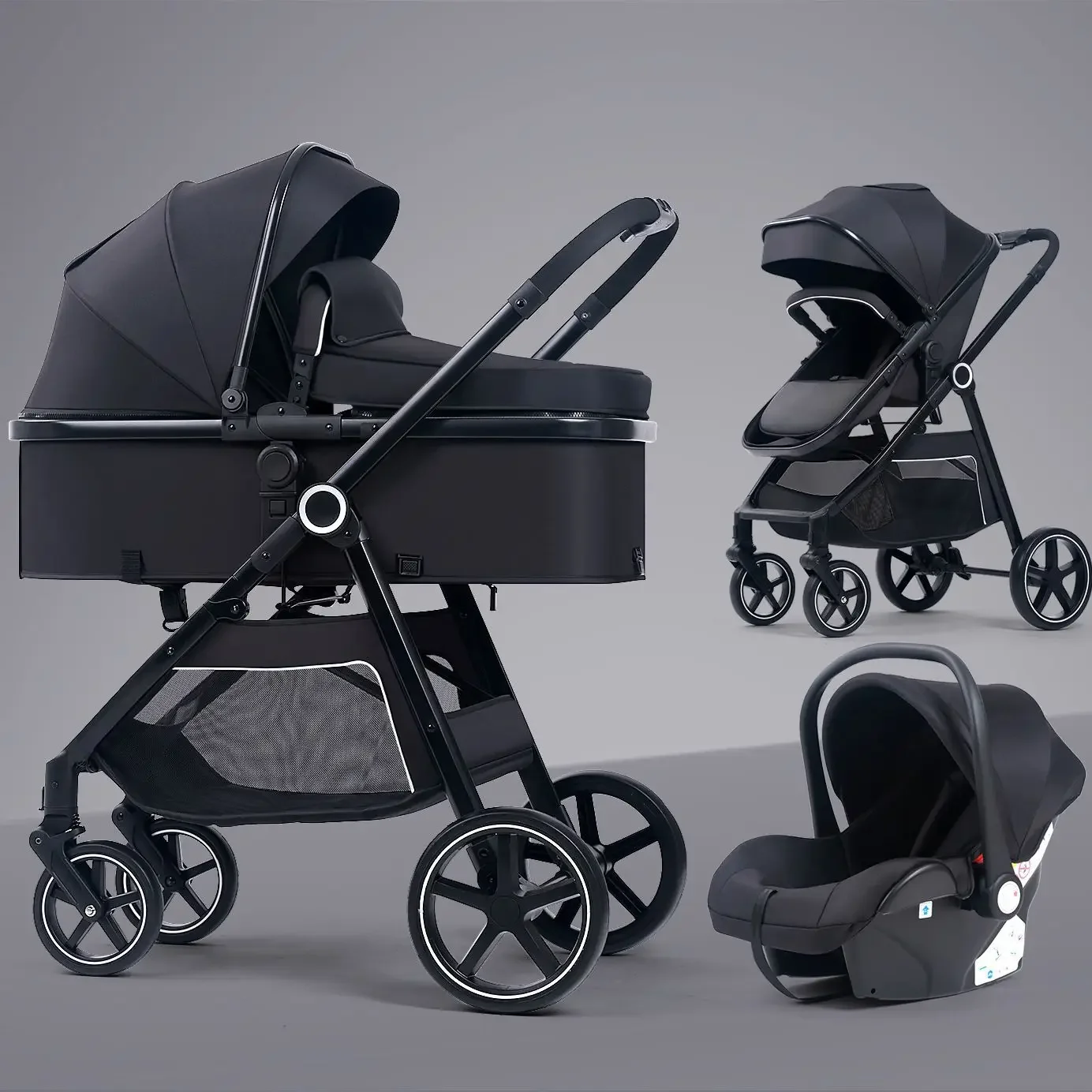 

3in1 Stroller with Car Seat Two-way Shock-absorbing Stroller Detachable Baby Carriage High View Baby Stroller Travel Trolley