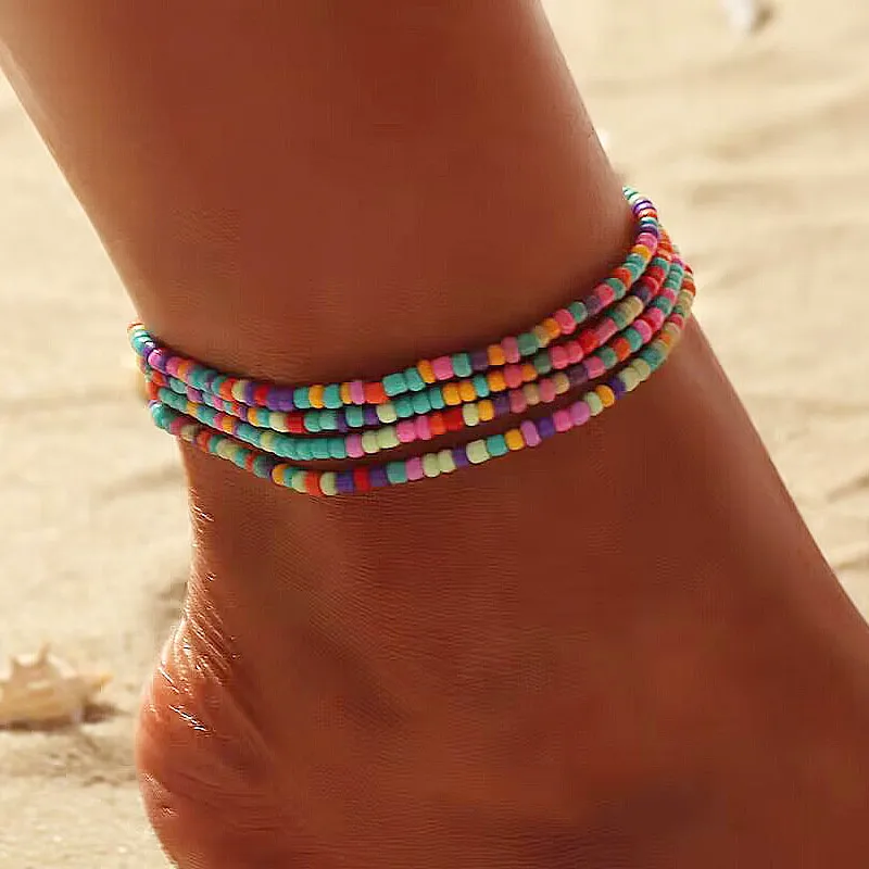 Fashion Anklet For Women Handmade Rope Chain Beads Anklets Jewelry Ethnic Elastic Bracelets Beach Woman Anklet