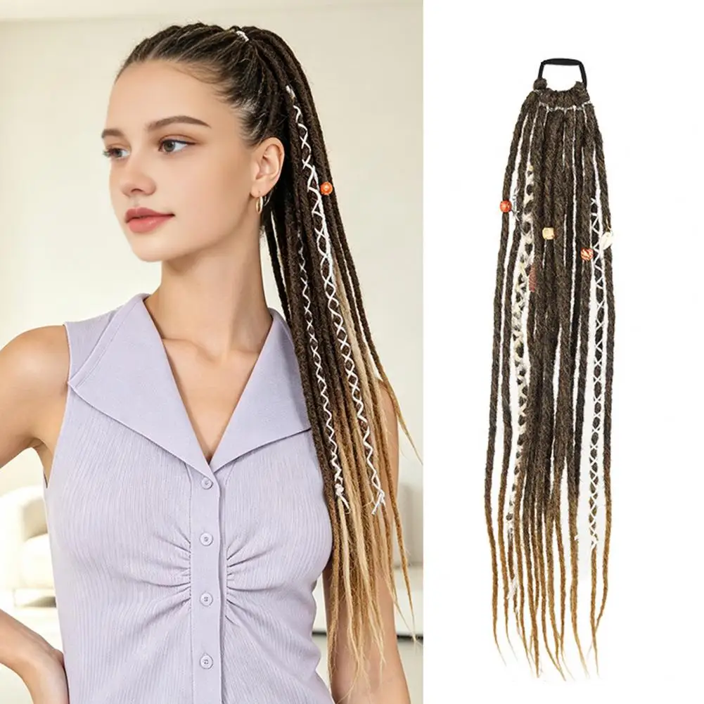 Dreadlock Ponytail Extensions Long Hair Pieces Boho Braided Ponytail Extension with Hair Tie Hand-braided Viking for Festival