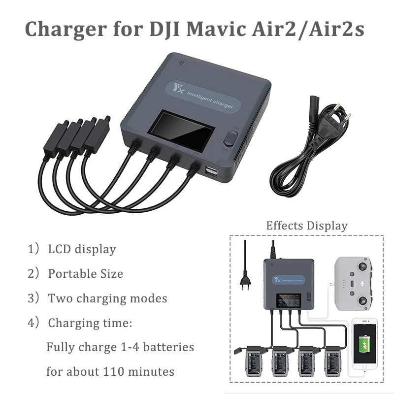 for DJI Mavic Air 2 2s Battery Charger 4 Batteries Remote Control Intelligent Fast Charging Hub LCD Display for DJI Air 2s Drone