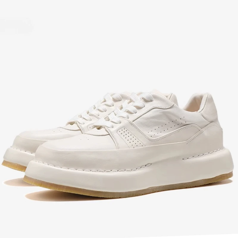 

Белая повседневная обувь ручной работы из конской кожи для мужчин, модная спортивная обувь на толстой подошве, высококачественная удобная мужская обувь для доски