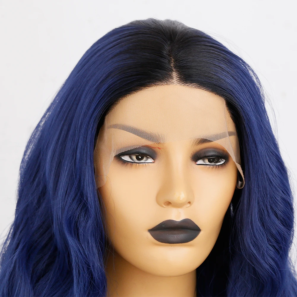 AIMEYA Ombre Blue Synthetic Lace Wigs For Black Women Lace Frontal Wig 13X4 Body Wave Wigs Natural Hairline Cosplay Wig Used