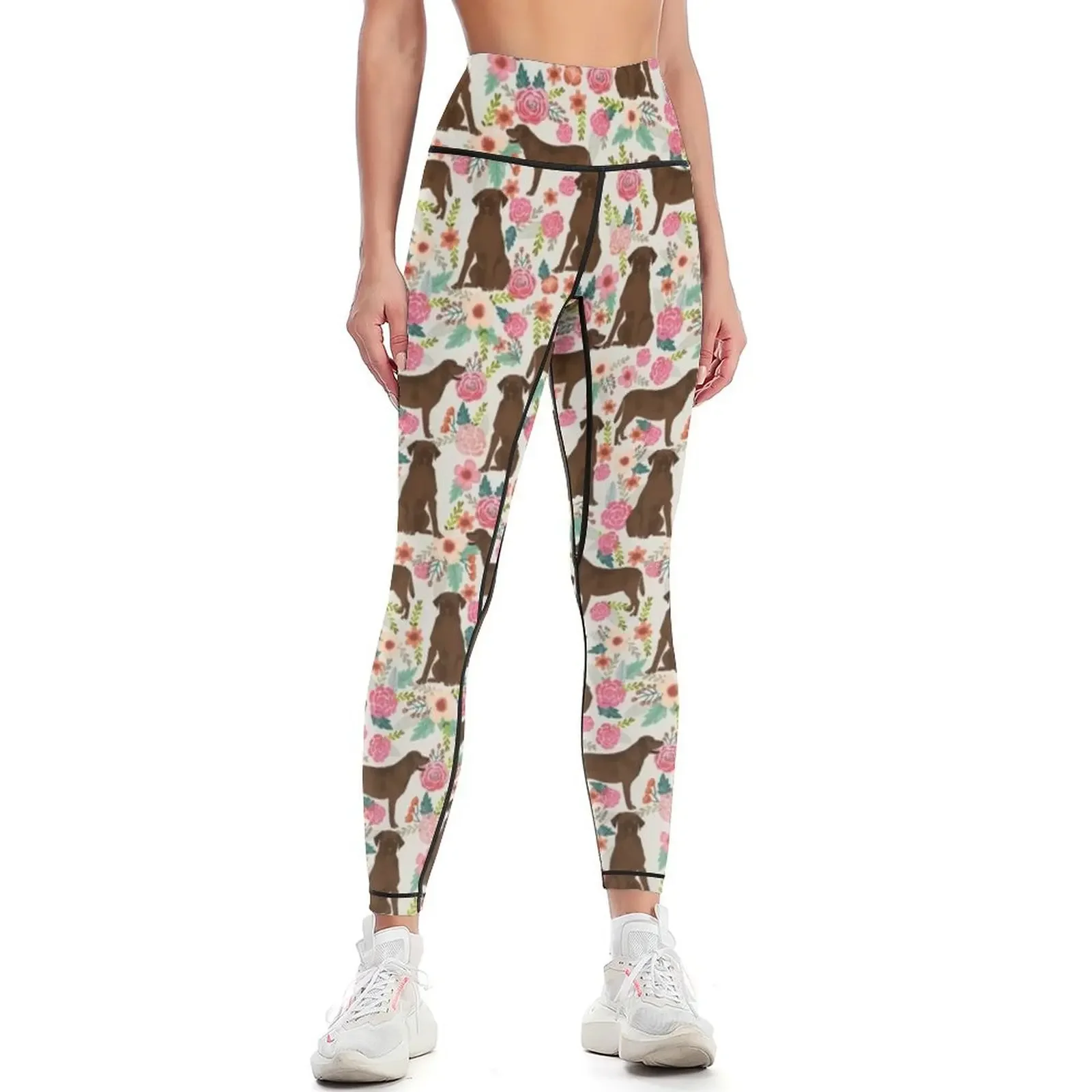 Chocolate Labrador Florals pattern Leggings sports shirts gym legging push up gym clothing push up tights for Womens Leggings