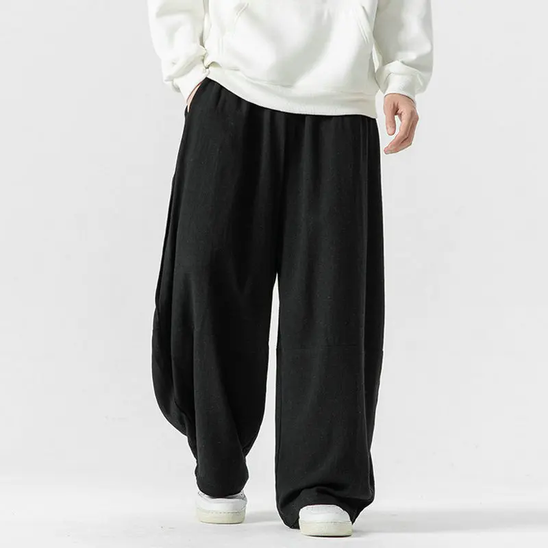 

Streetwear Men Wide Leg Pants Cotton Linen Casual Harem Pants Male Oversized Vintage Loose Men Joggers Trousers Big Size 5XL