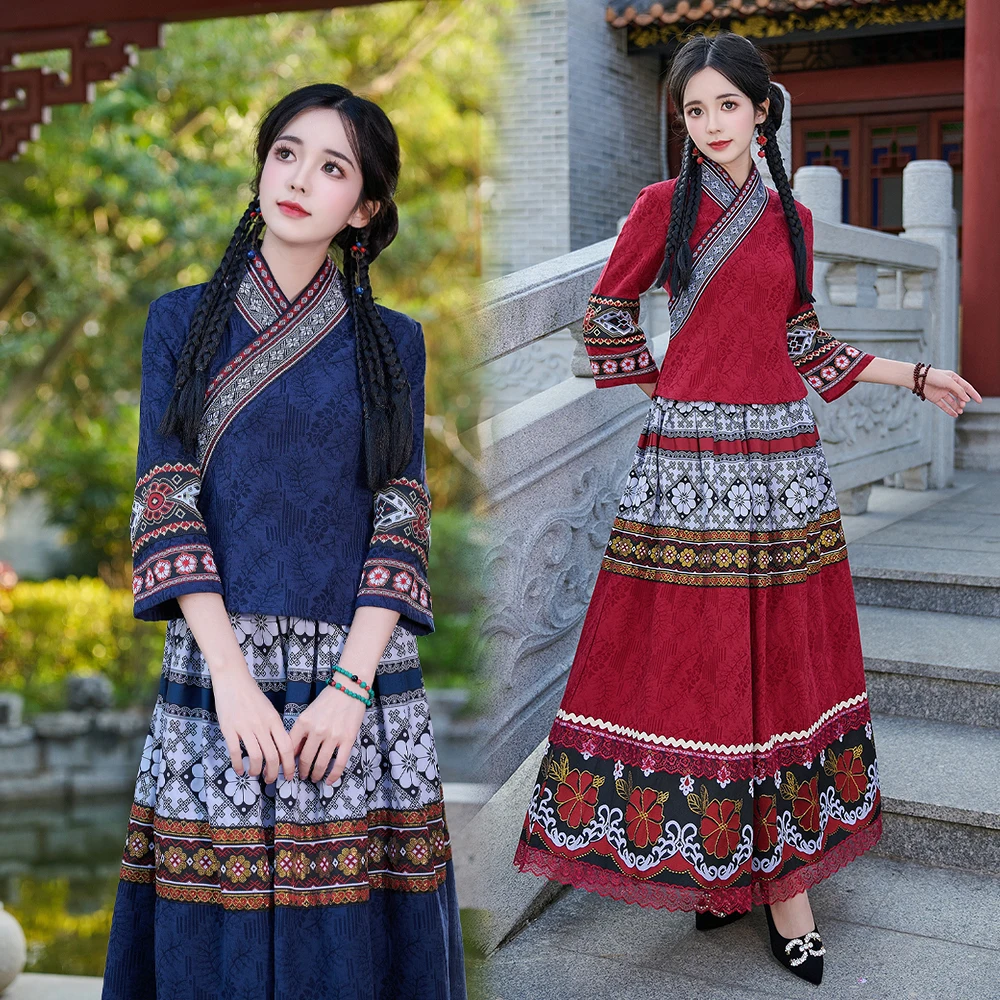 

Весенний комплект 2026: облегающий топ и брюки в стиле ретро, этническая женская одежда из хлопка