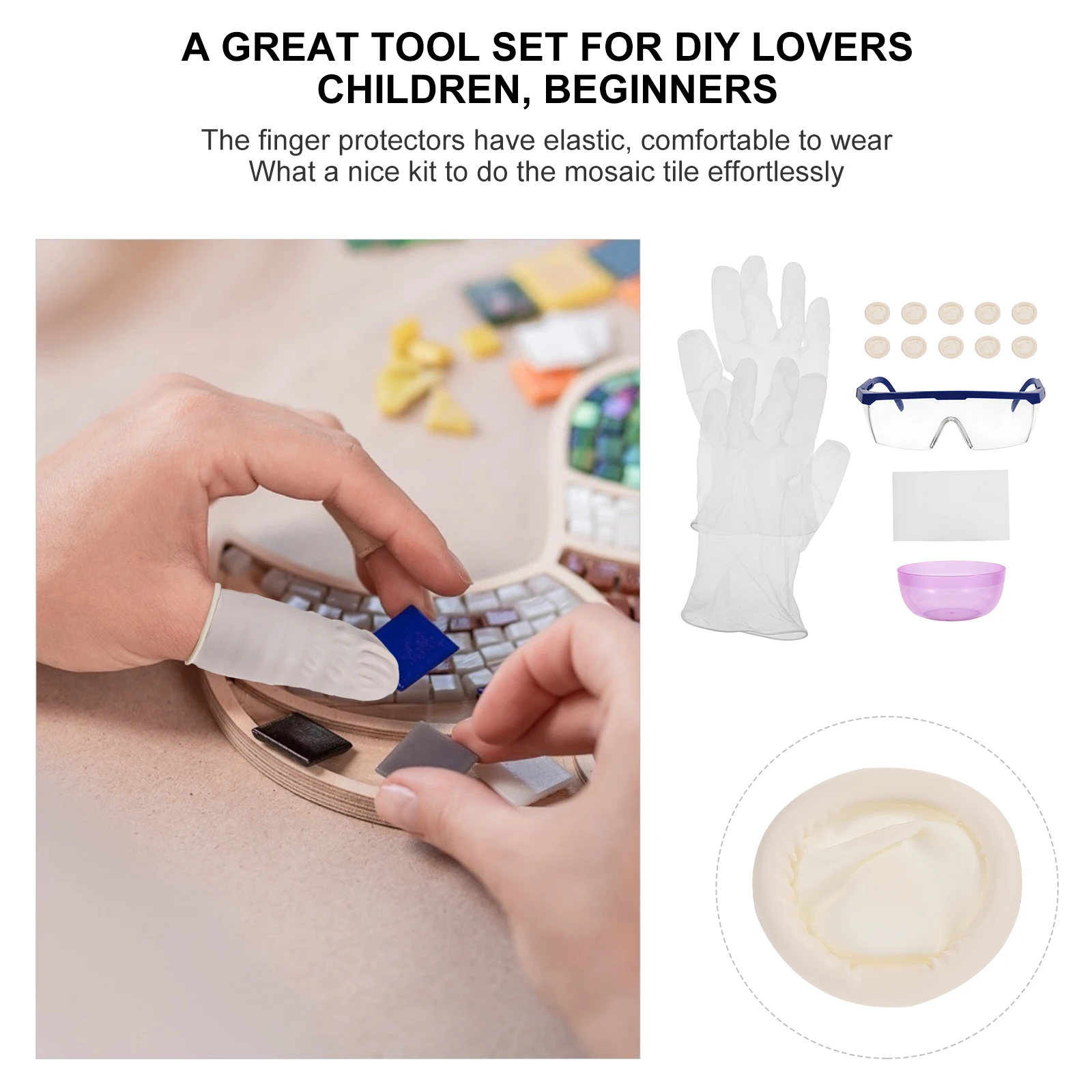 

DIY Mosaic Craft Kit Plastic Finger Protectors Goggle Tools Tile Set H made Gifts Beginner Arts Cutting Accessories H