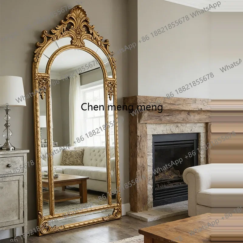 

R European style, living room floor mirror, retro carved French full-length mirror, home cloakroom, fitting mirror