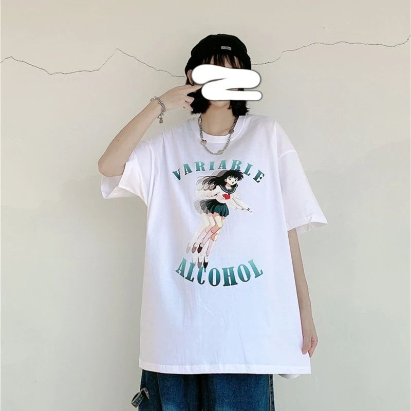 Versione giapponese Cartoon Anime t-shirt Casual girocollo manica corta top Kawaii vestiti Harajuku Tees fumetti abbigliamento donna
