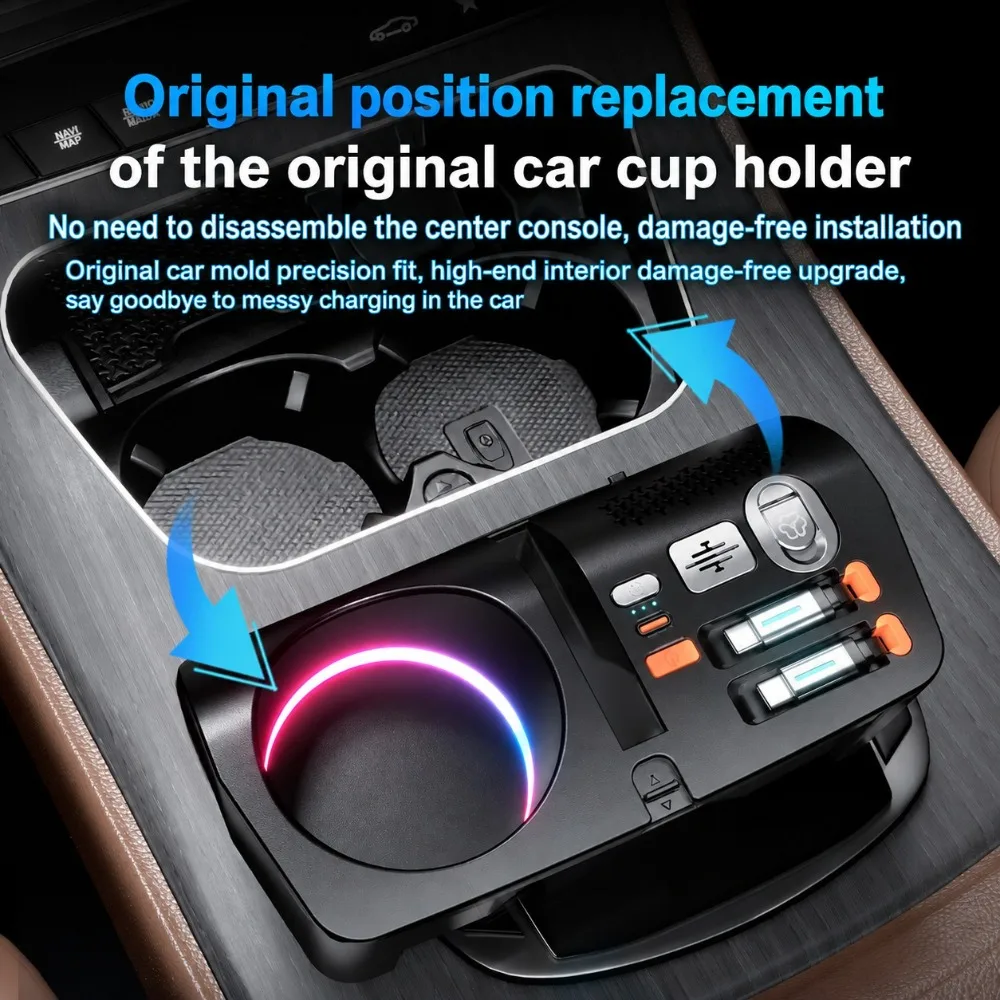 Car Fast Charging Hub Center Console Cup Holder Interior Upgrade Charger For Mercedes-Benz C-Class/E300L/GLC/E-Class/G-Class
