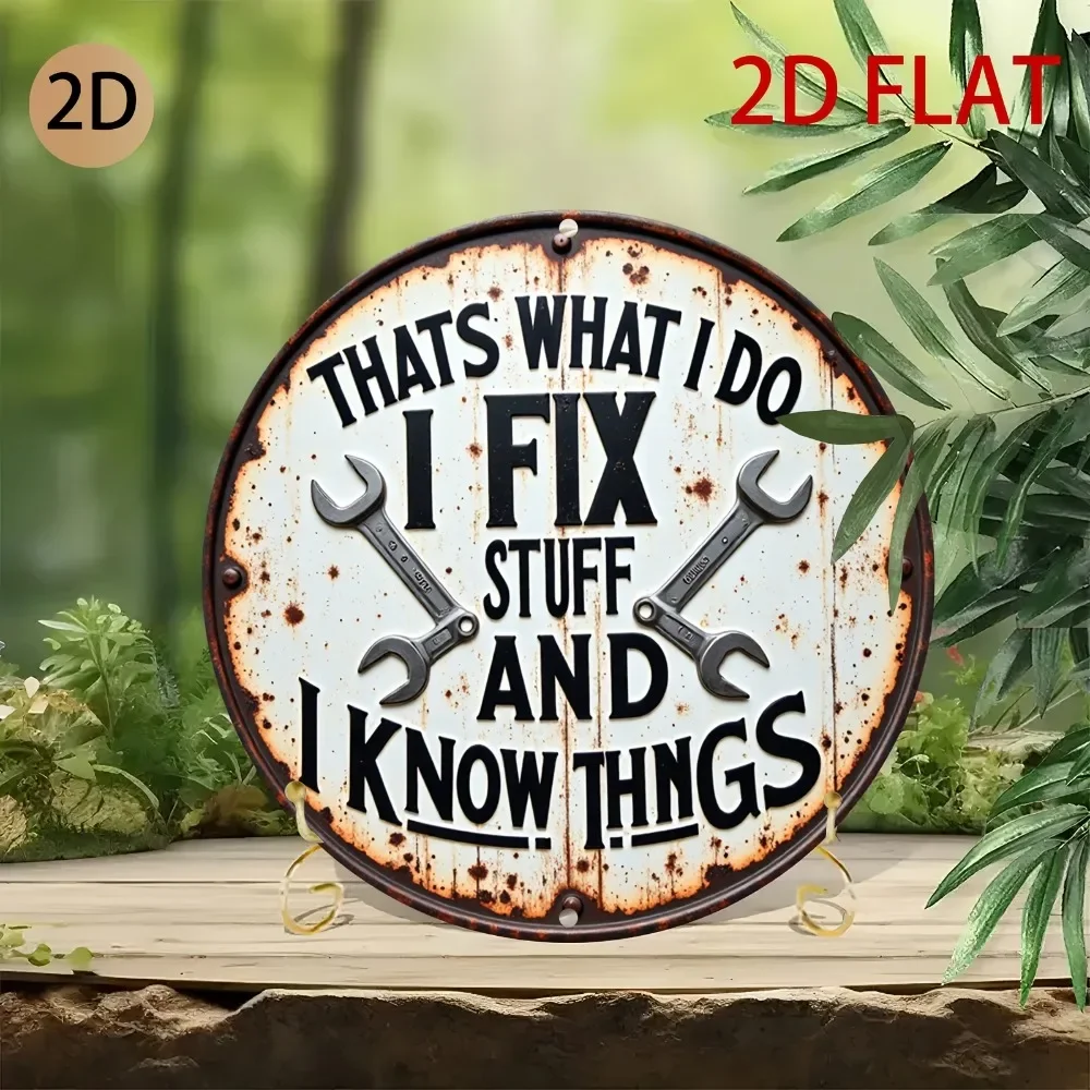 Panneau de décoration murale Vintage en métal rouillé robuste 'That's What I Do - Fix Stuff & Know Things' pour Garage