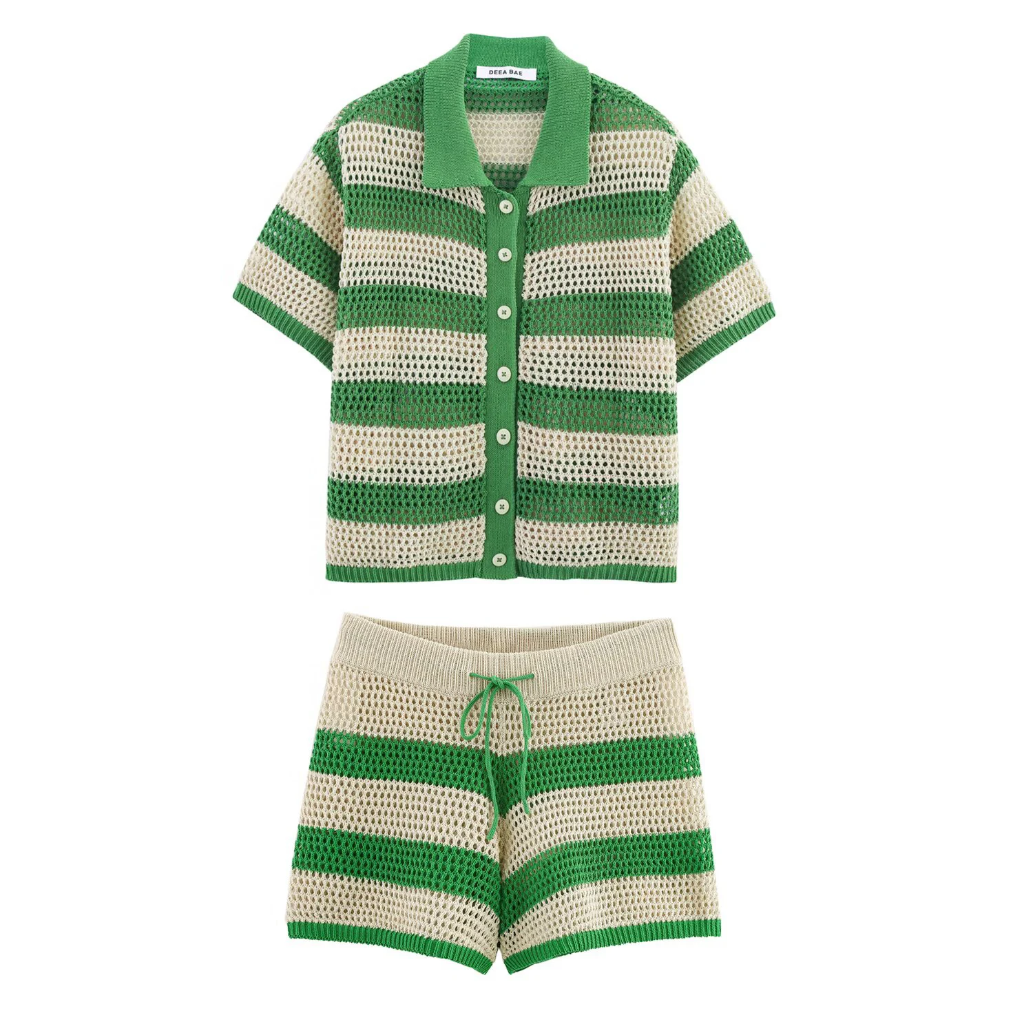 

Summer New Women's Clothing European And American Style Knitted Polo Shirt Collar Short Sleeved Top With Shorts Set