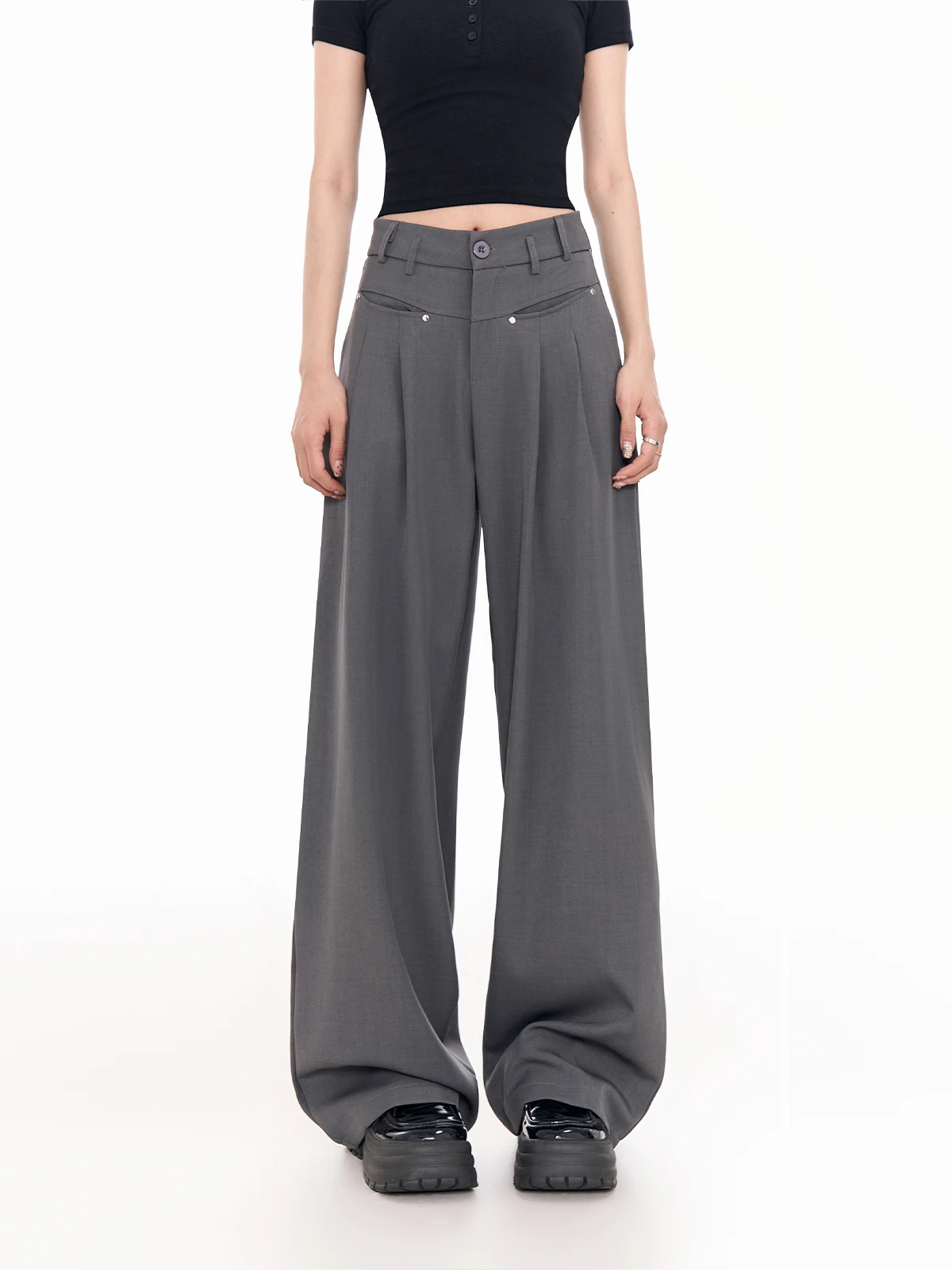 

Women Dark Grey Baggy Urban Suits Pants Oversize Pants Harajuku Japanese 2000s Style Y2k Vintage Wide Leg Trousers Clothes 2025