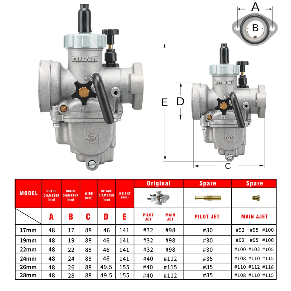 NIBBI PE 17mm19mm24mm Flansch Vergaser mit Düsen CNC Ansaugkrümmer Set 2T 4T PitBike ATV Yamaha Motorradzubehör – Detail 1