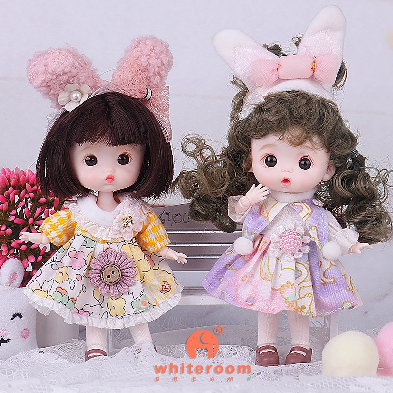 

Mini 1/12 Doll 20 Movable Joints Boy Girl OB11 Dolls Clothes Curly Short Wig With Cute Expression Face 12CM Toys Gift for Girls