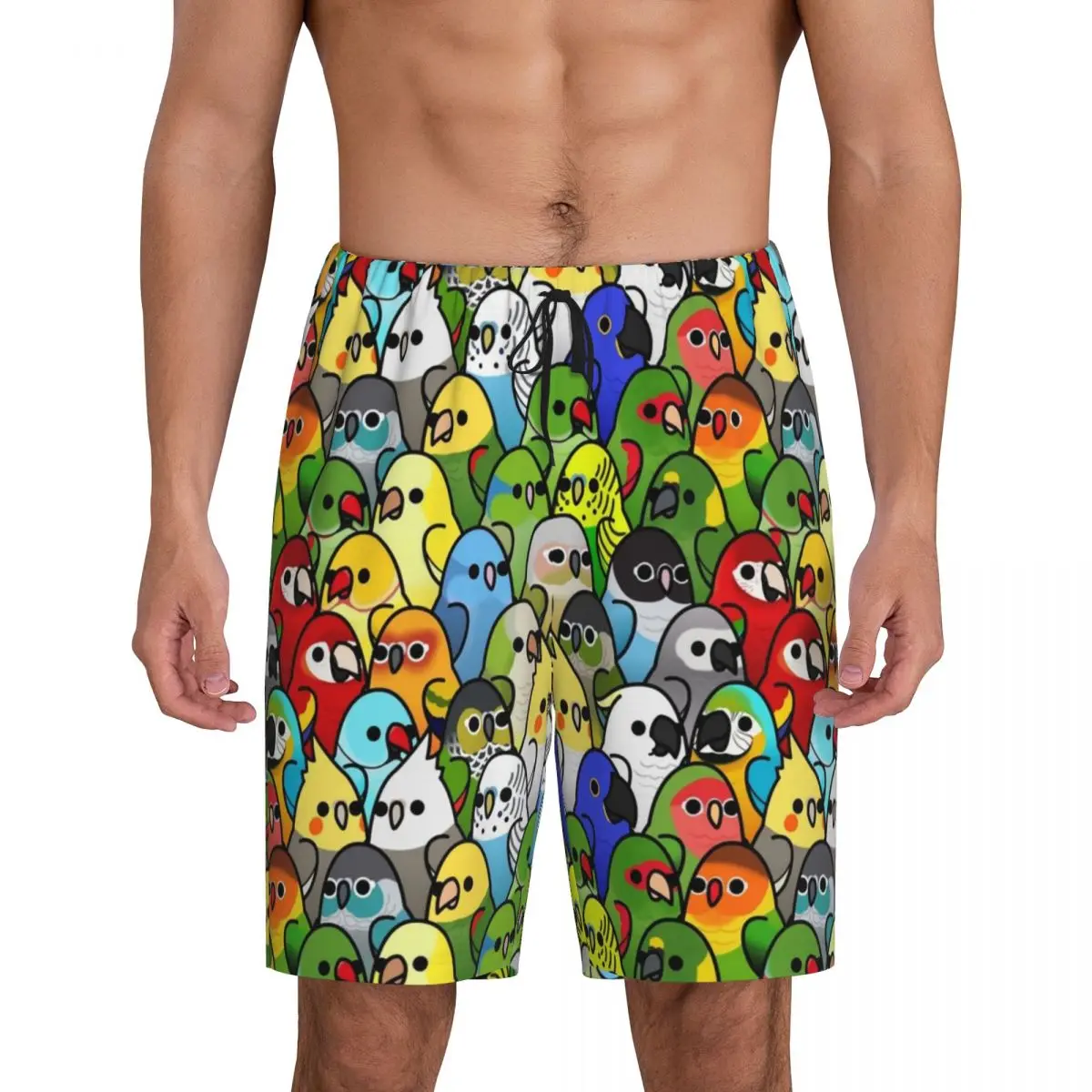 Custom Parrot Birds Cockatiel Squad Pajama Shorts Men Sleepwear Lounge Bottom Stretch Sleep Short Pjs with Pockets