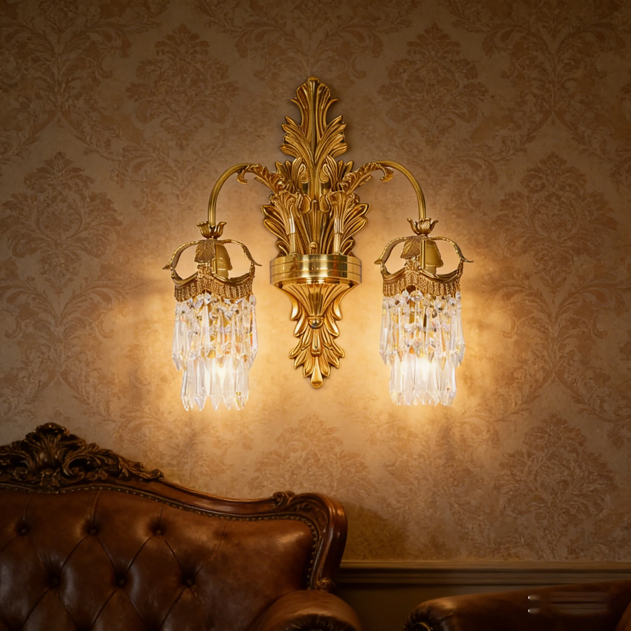 

Modern European-style Brass Wall Lamp Crystal Wall Light 110V~220V Indoor Lighting Classical Warmth Vintage Wall Lamp