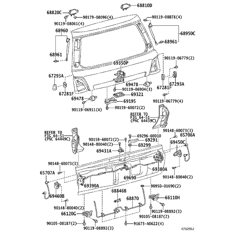 65706-60021 65706-60032 Batang Penopang Tailgate Pengganti untuk Toyota Land Cruiser Lexus LX470 1998-2007