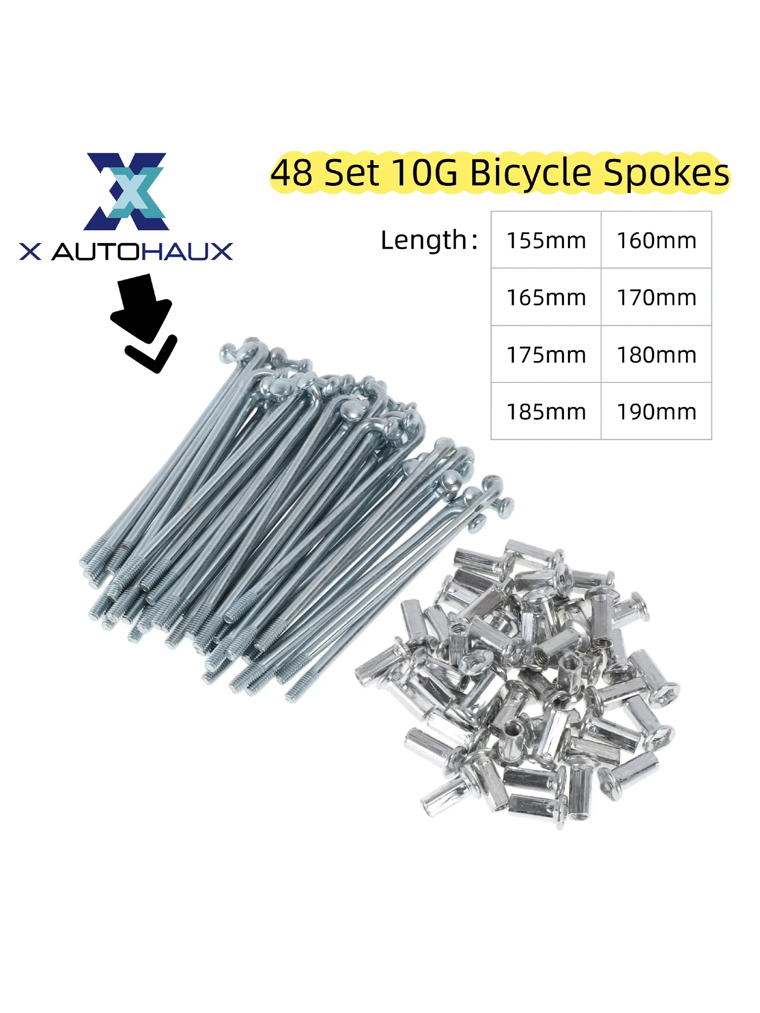 AliExpress X Autohaux 48 Set 10G Bicycle Spokes 155mm 160mm 165mm 170mm 175mm 180mm 185mm 195mm Bike Wheel Spokes Carbon Steel Galvanized