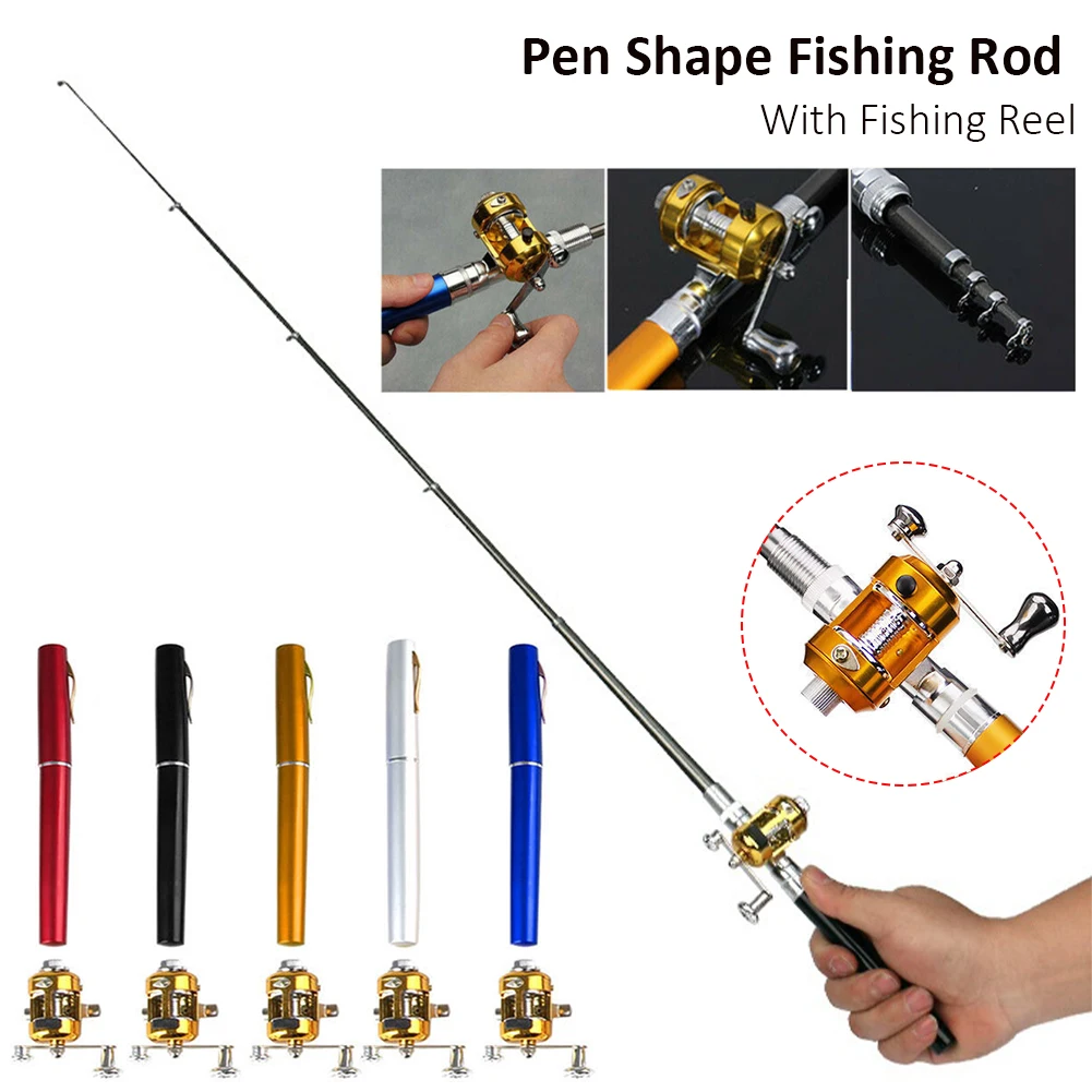 Outdoors Fishing Tool Folded Pocket Telescopic Fishing Pole Pen Fishing Rod Fishing Reel Trout Perch Tilapia With Reel Wheel