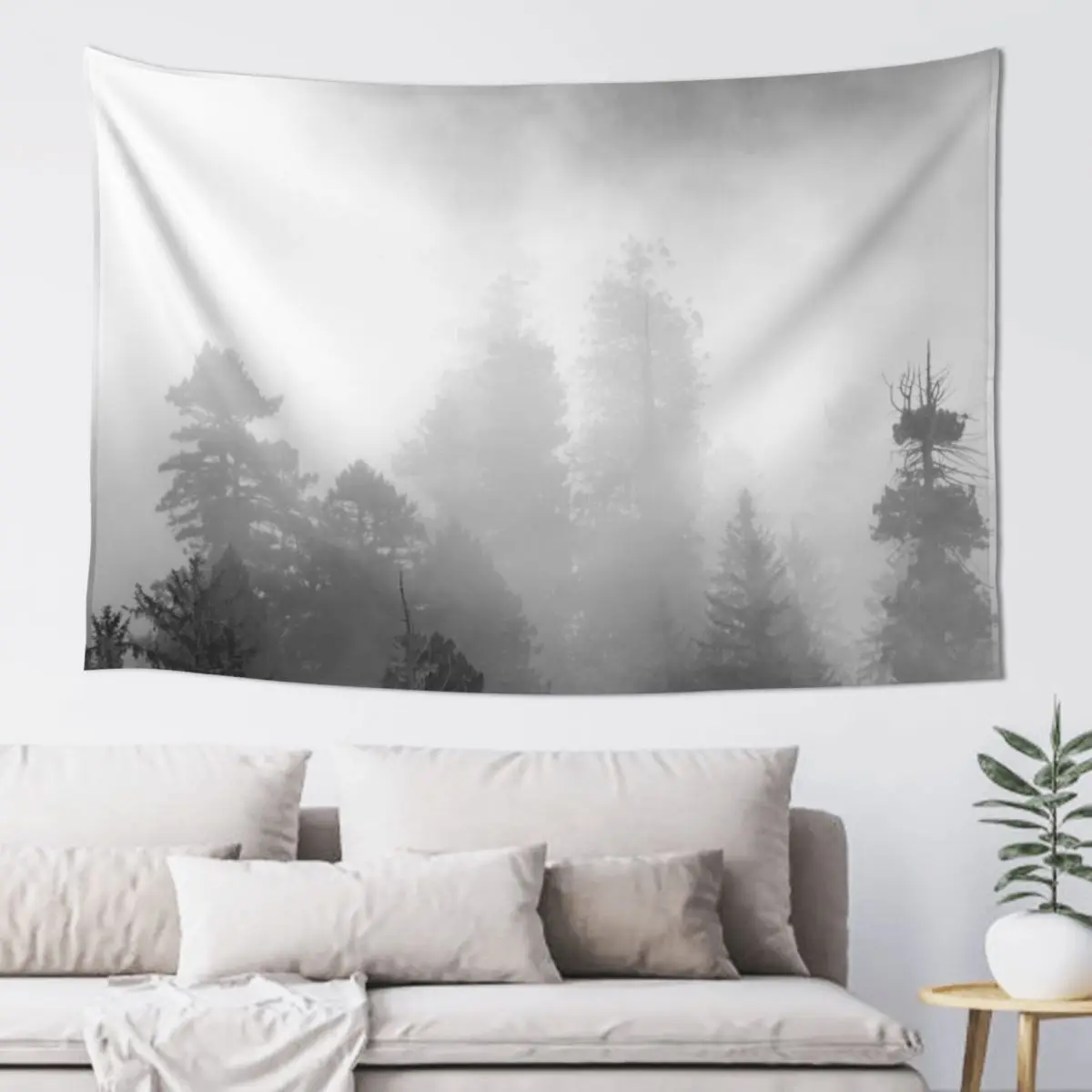 

Redwood Forest Morning Black and White - Foggy Mountain Trees Nature Photography Tapestry Hanging Wall Wall Decoration Tapestry