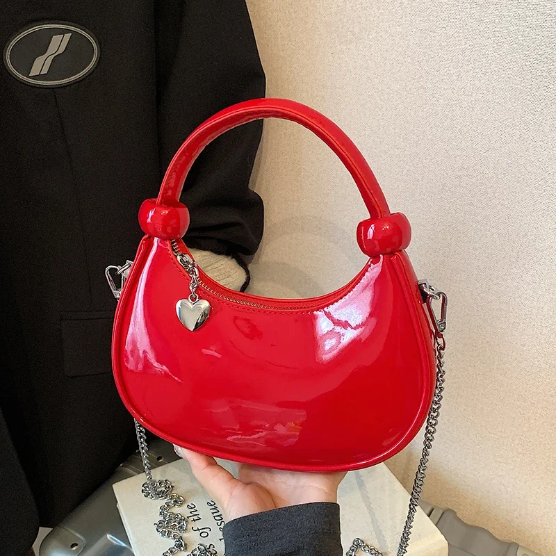 

Half Moon Design Underarm Shopper Purse 7 Colors Patent Leather Women Bag Fashion Hobo Bag Lady Semicircle Handbag Small Tote