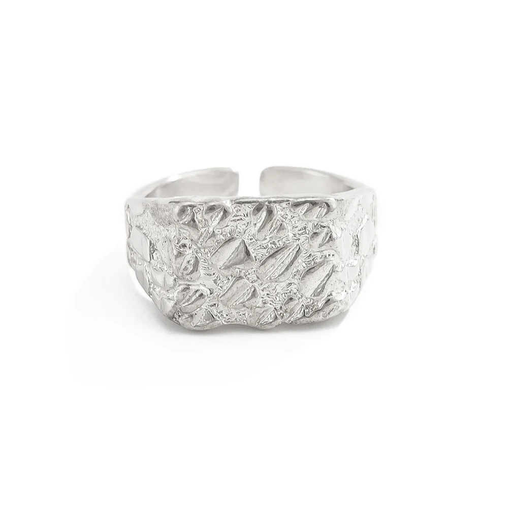 Hammered Pebble Textur-Ring für Herren, verstellbarer Schmuckring in Gold- und Silberfarbe, organischer, klobiger Statement-Stil – Detail 5