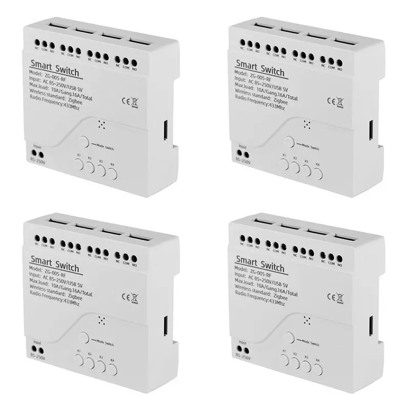 ABMS-4X 4 Channels Tuya Zigbee Smart Switch Module RF433 Smart Home Automation DIY Breaker Wireless Relay Voice Control