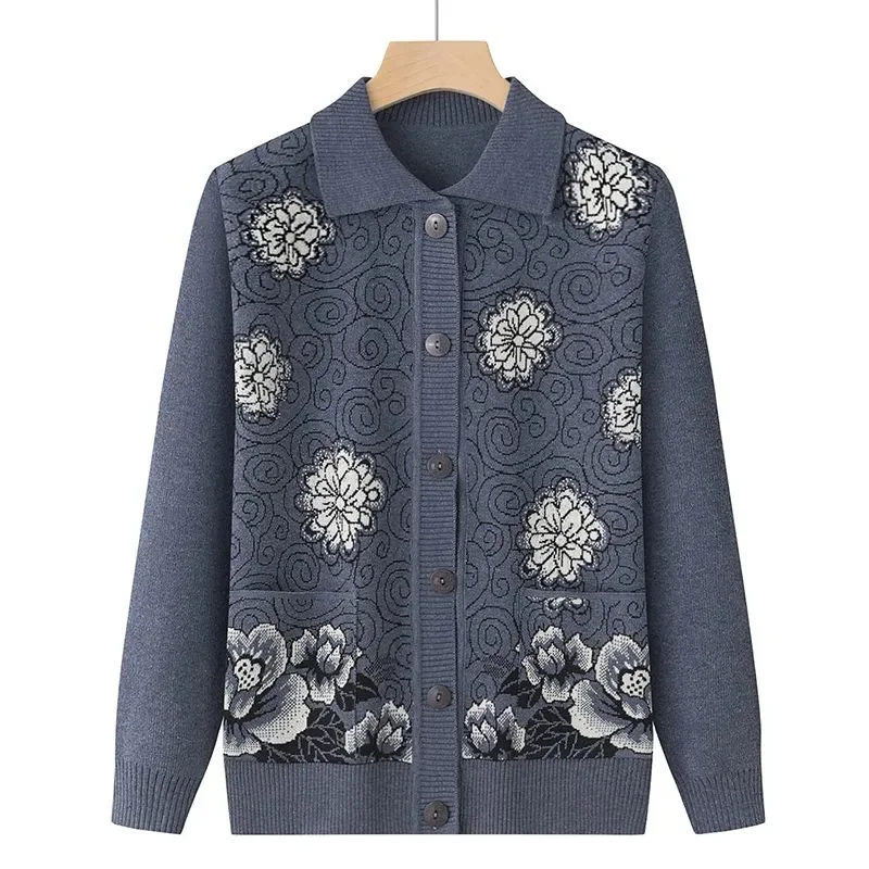 

Женский вязаный кардиган, куртка, новый осенний свитер с лацканами, пальто, однобортная женская вязаная верхняя одежда, топы, одежда для мам среднего возраста