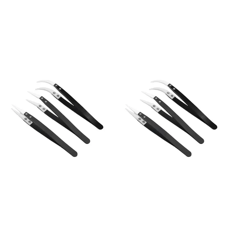 CHCH 6Pcs Tweezers With Black Handle Corrosion-Resistant Insulation Maintenance And Clamping Tools