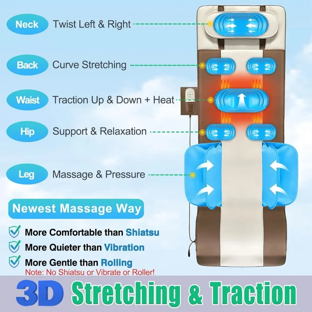 Full Body Massage Mat, 3D Body Stretching & Lumbar Traction,  Curve Stretch, 4 Modes 3 Intensities 3 Heat Levels